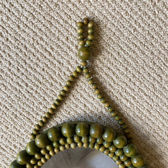 VTG Green Wooden Beads Tassels Frame Oval Mirror Boho Wall Hanging Cottagecore - Picture 9 of 17